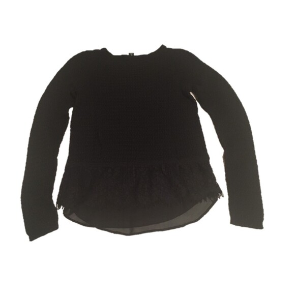 🎯3 for $30🎯 Lucky Brand sweater Womens S black basket weave knit lace bottom - Picture 3 of 9
